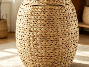 Round water hyacinth basket with lid, multi-functional decoration