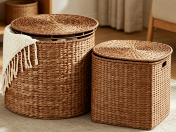 Large water hyacinth footstool/storage stool, side table with lid