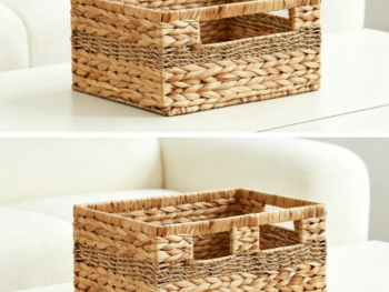 Two-piece water hyacinth and willow basket set, mixed color organizing basket