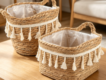 Handmade straw woven organizing box, living room and kitchen storage unit