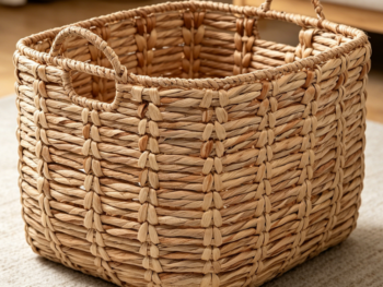 Abaca and willow woven basket, natural color home storage