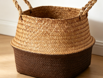 Black seaweed belly-shaped basket, laundry, picnic, and sundry basket