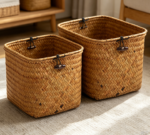 Straw woven decorative box with lid, home storage and organization