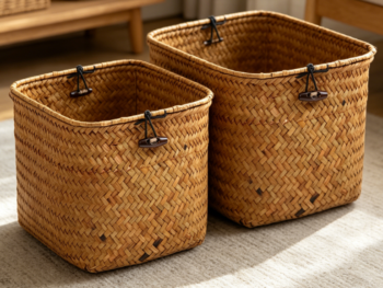 Straw woven decorative box with lid, home storage and organization