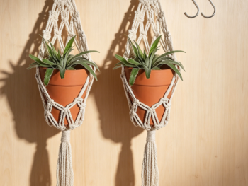 2-Pack White Hemp Rope Plant Hanger w/ Hooks