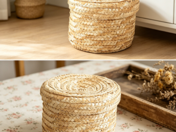 Scented straw woven storage box, round decorative basket