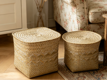 Straw woven desktop storage box, warm, rustic, and sturdy design