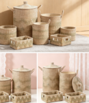 Four-piece seaweed basket set, including removable and washable lining