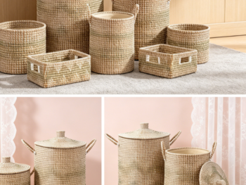 Four-piece seaweed basket set, including removable and washable lining