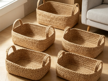 Handmade straw woven storage basket, for organizing a baby's bedroom