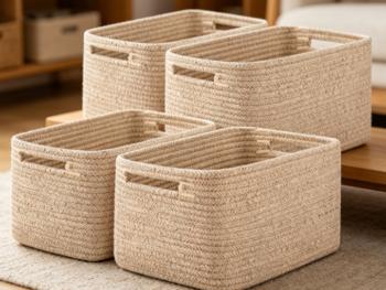 Brown Cotton Rope Shelf Storage Baskets (4-Piece Set)