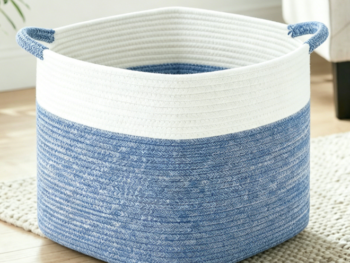 Denim Blue Bohemian-Style Cotton Rope Toy Basket