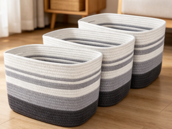 Gray Cotton Rope Storage Set for Laundry & Blankets (3-Piece Set)