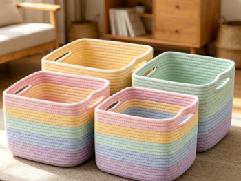 Rainbow-Colored Cotton Rope Toy Storage Baskets (4-Piece Set)