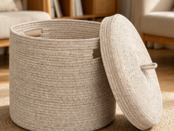 Cotton Rope Storage Bin with Lid for Blankets & Toys