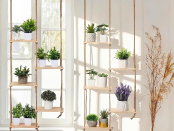 2-Pack Wooden Window Hanging Plant Shelf