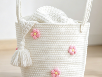Cotton Rope Storage Basket with 3D Floral Decoration