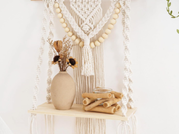 1-Tier Woven Macrame Wall Shelf