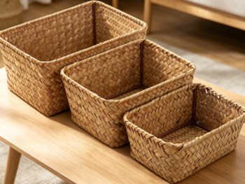 Small willow open basket, bathroom storage set (3 pieces)