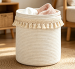 Small Bohemian-Style Cotton Rope Storage Basket with Tassels