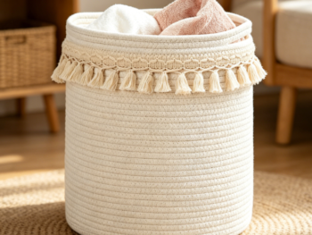 Small Bohemian-Style Cotton Rope Storage Basket with Tassels