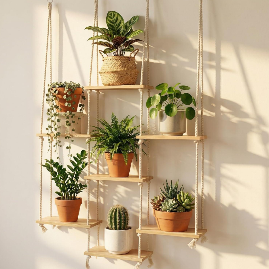 7-Tier Indoor Window Wood Plant Shelf