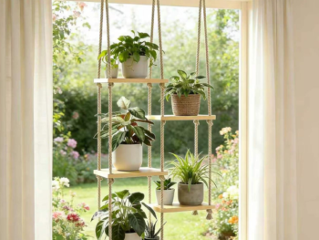 Wall-Mounted Wood Window Sill Plant Shelf