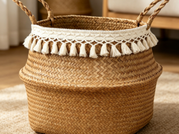 Seaweed belly-shaped basket, beige large toy and plant basket